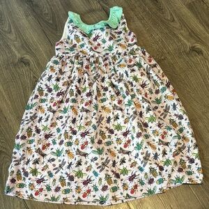 White Girls Size 8 Dress with Colorful Bug Print Smockingbird